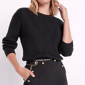 Express Ribbed Design Crew Neck Sweater Black Pullover Knit XS Long Sleeve 2022